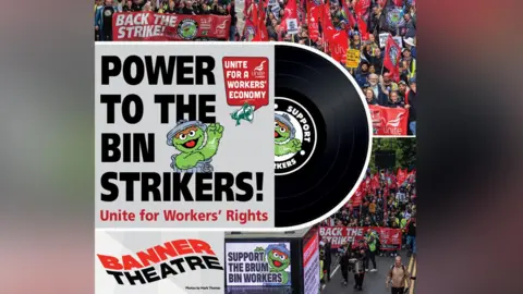 A photo from the Unite for a Workers Economy Facebook group, showing demonstrators and the title 'Power to the Bin Workers'