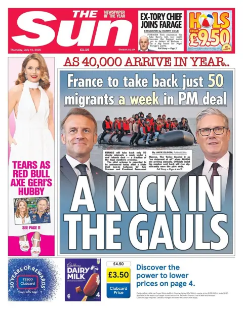 "A kick in the Gauls" is the Sun's headline for Thursday.