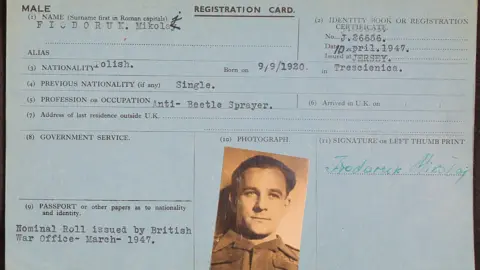 Jersey Heritage The alien registration card of anti-beetle sprayer Mikolaj Fiodoruk