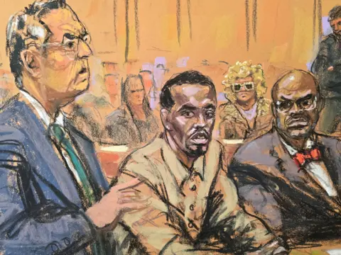 Reuters /Jane Rosenberg Sketsa pengadilan Sean "Diddy" Sisir, mulai Oktober 2024