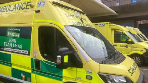 Ambulances parked outside of QMC