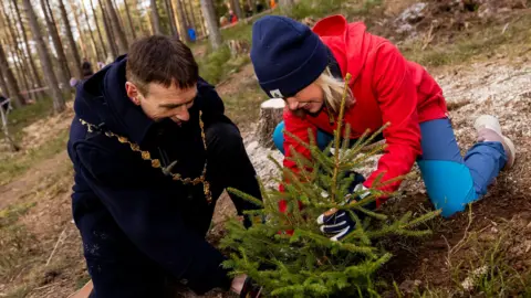 Westminster City Council  A new Norweigan Spruce tree being planted in the forest in Oslo by two dignitaries 