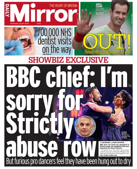 Daily Mirror headline reads: BBC chief: I'm sorry for Strictly abuse row