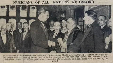 On behalf of Music at Oxford An image from the Oxford Mail dated 23 July 1931 showing the Mayor of Oxford at the time welcoming the various visitors to the city for the festival. Eminent visitors for the festival included American composer Aaron Copland, American ballet dancer Anna Pavlova and British conductor – director of the BBC Symphony Orchestra Adrian Boult