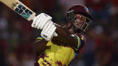 West Indies' Sherfane Rutherford bats against New Zealand during the 2024 T20 World Cup