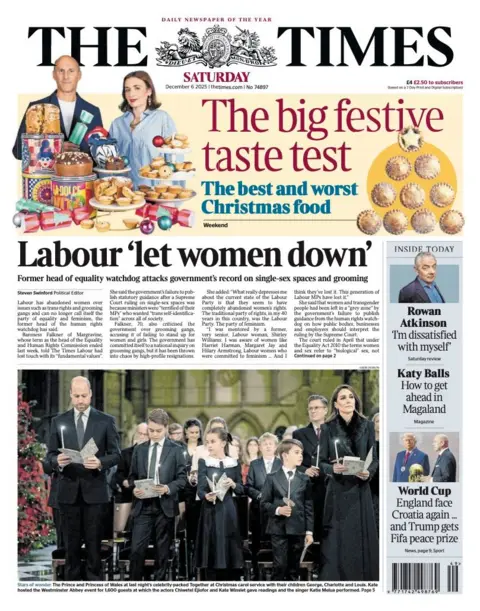 The headline on the front page of the Times reads: “Labour 'let women down'”.