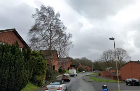 Cars are parked outside houses which sit on both sides of the road.