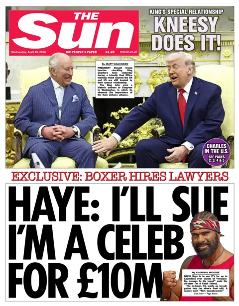 The headline on the front page of the Sun reads: "Kneesy does it!"