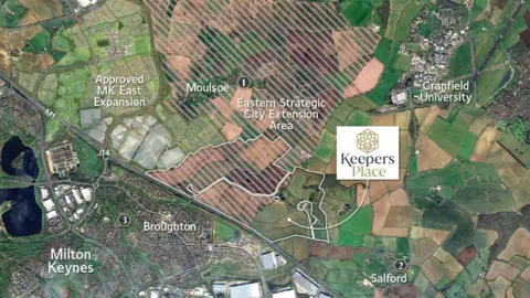 A map of where the proposed development at Keepers Place could be next to the M1 motorway.