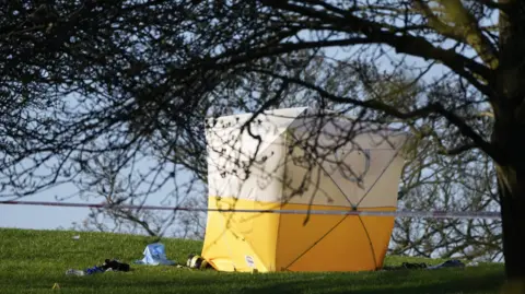 A police forensic tent at the scene at Primrose Hill, in north London.