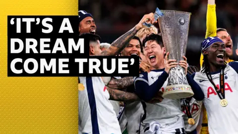 Tottenham Hotspur celebrate winning the Europa League