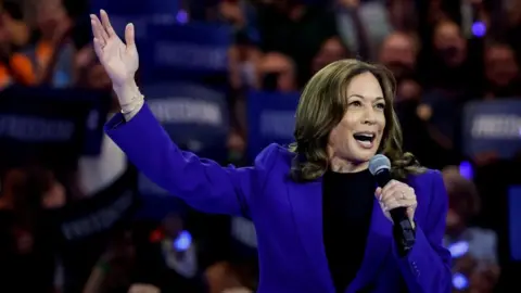 Reuters Kamala Harris speaks at a rally in Wisconsin