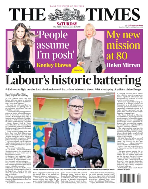 "Labour's historic battering," reads the headline on the front page of the Times.