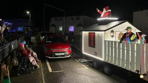 The Santa float driving through Gwynedd on Thursday evening