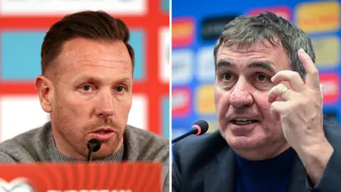 Wales boss Craig Bellamy (left) and Romania boss Gheorghe Hagi (right)