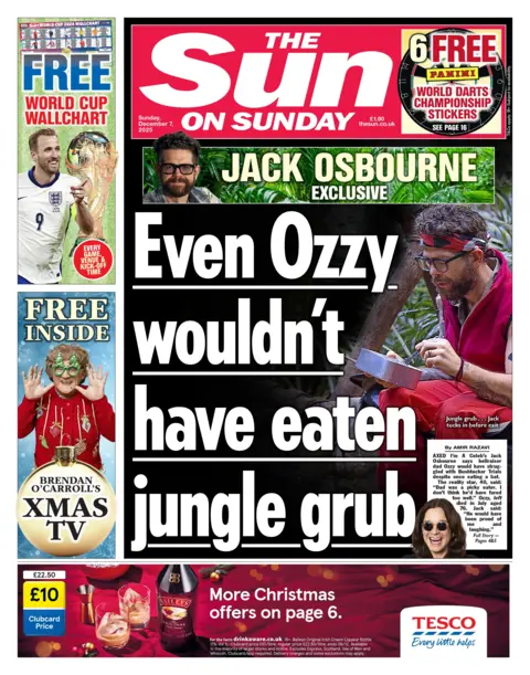 "Even Ozzy wouldn't have eaten jungle grub," the headline on the front page of the Sun reads.