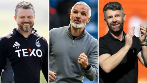 Aberdeen manager Jimmy Thelin, Dundee United's Jim Goodwin and St Mirren's Stephen Robinson