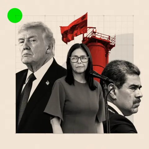 BBC A montage of images of Donald Trump, Delcy Rodriguez and Nicolas Maduro
