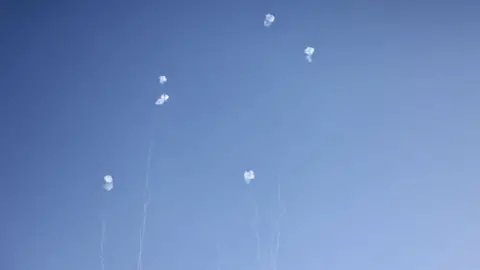 Getty Images Israel's Iron Dome missile defence system intercepting incoming projectiles fired from Lebanon over northern Israel on October 31, 2024, in Tamra,