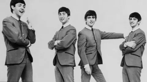 Getty Images Black and white image of The Beatles from 1963