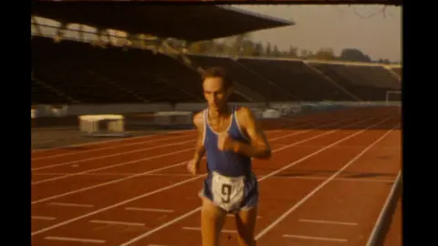 Joss Naylor running on a track - footage from BBC tape in 1977
