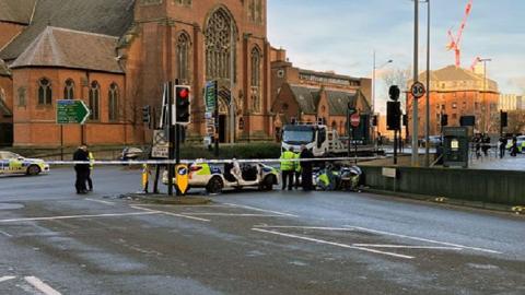 Police car after crash in Birmingham 
