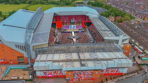 PA Media Aerial views of Taylor Swift's concert at Anfield stadium in Liverpool 