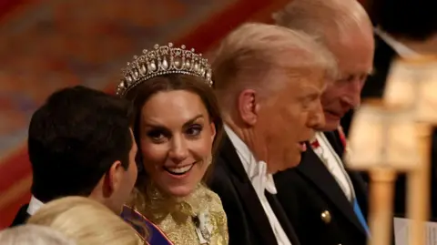 PA Media Princesa de Gales y presidente Trump en el banquete estatal