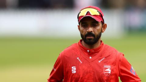 Ajinkya Rahane in action for Leicestershire