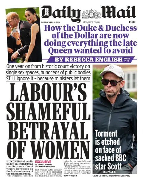 "Labour's shameful betrayal of women," reads the headline on the front page of the Daily Mail.