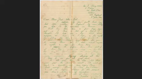 Carole Stewart A letter home with a black background dated 8 June 1944