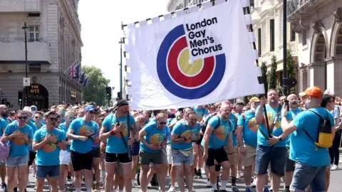 Getty Images Members of the London Gay Men's Chorus during the Pride In London 2024 parade on June 29, 2024 in London