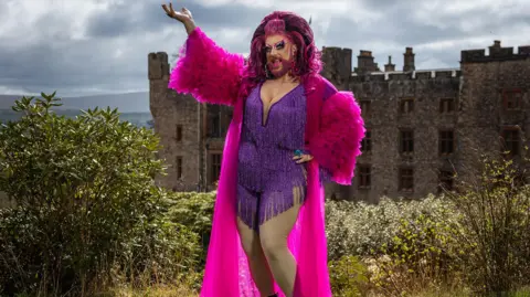 Muncaster Castle Drag Queen Nova Gina at the castle