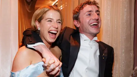 Jessie Buckley and Paul Mescal at the 83rd Annual Golden Globes held at The Beverly Hilton on January 11, 2026 in Beverly Hills, California.