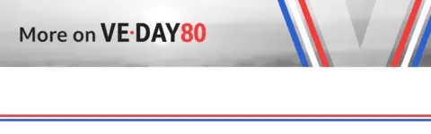 Grey banner reading "More on VE Day 80"