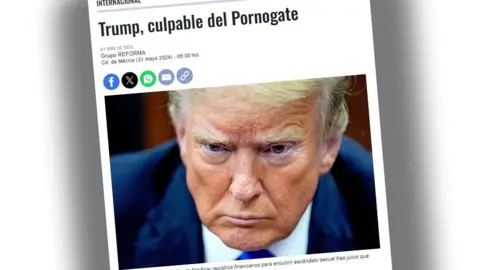 Reforma Front page of Mexican daily Reforma with the headline 'Trump, guilty of Pornogate'