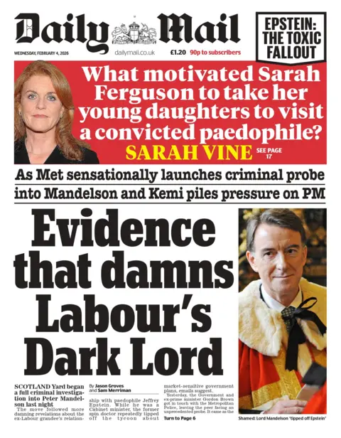 "Evidence that damns Labour's Dark Lord," reads the headline on the front page of the Daily Mail.