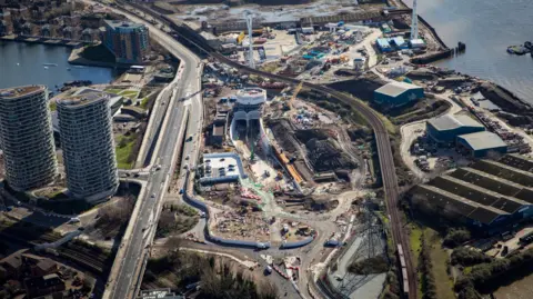 Transport for London (TfL) An aerial view of the building work taking place in Newham