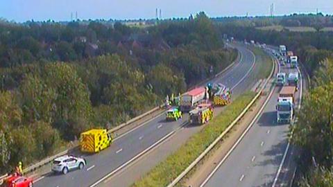 Scene of crash on A14