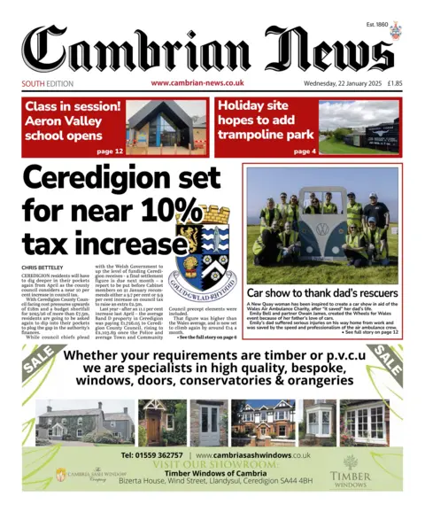 Cambrian News Front page of the Cambrian News