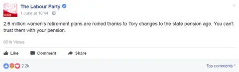 Facebook/Labour A Labour advert, saying that you can't trust the Tories with your pension