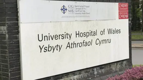 A sign for the University Hospital of Wales