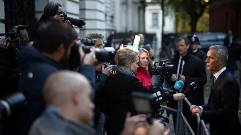 Reuters Jens Stoltenberg speaks to media