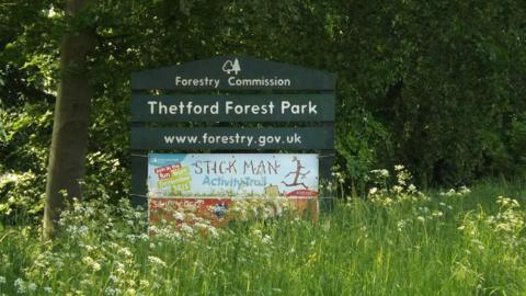 A sign for Thetford Forest Park