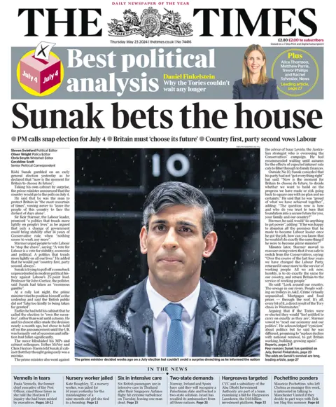 "Sunak bets the house" says the Times 