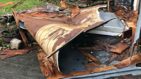 Anna McGee Roof damaged in the garden
