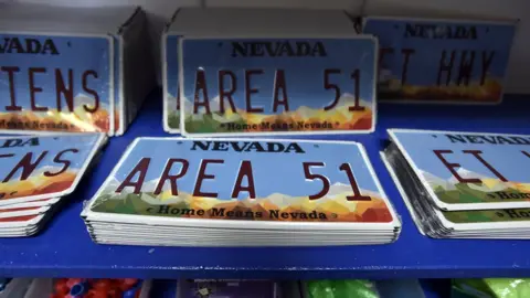 David Becker/Getty Images Car number plate with AREA 51 written on it