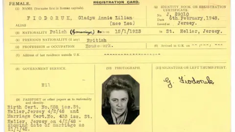 Jersey Heritage The alien registration card of Gladys Annie Lilian Fiodoruk, Mr Fiodoruk's wife