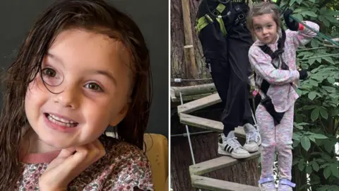 Supplied One picture of a girl smiling while looking past the camera, the second picture is her on a trail high up in the trees with a multi coloured outfit on