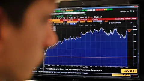Getty Images Trader in front of FTSE screen